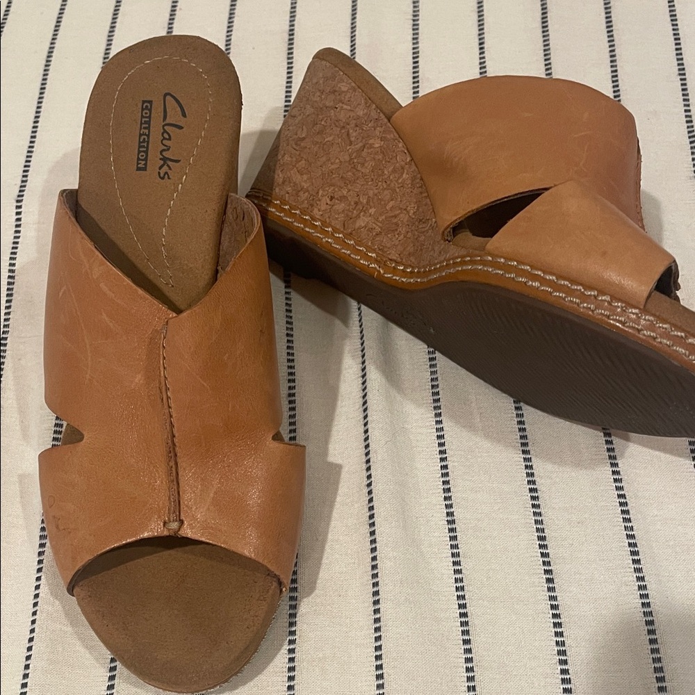 Clarks Women's Brown Leather Wedge Sandals